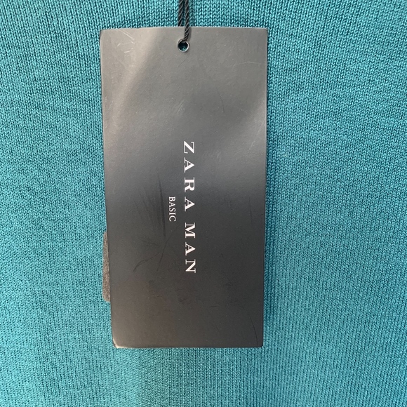 Zara Men's Teal V-Neck Sweater With Ribbed Trim - Picture 5 of 6